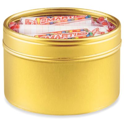 Deep Metal Tins - Round, 8 oz, Window Lid, Gold S-19909GOLD