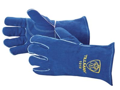 DEKOPRO guantes para soldar resistentes al calor, de piel forrada, color  azul, de 14 pulgadas para soldaduras mig, tig, asar, jardinería, acampar