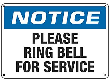"Please Ring Bell For Service" Sign - Plastic S-20310P