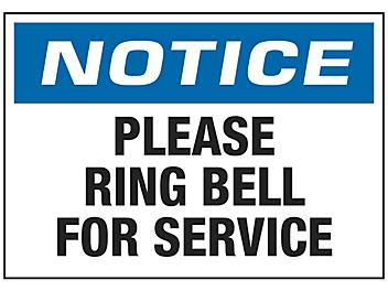 "Please Ring Bell For Service" Sign - Vinyl, Adhesive-Backed S-20310V