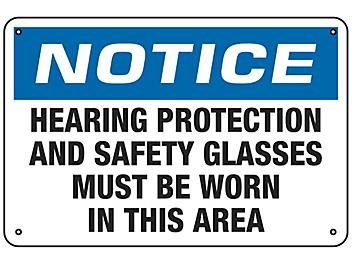 "Hearing Protection and Safety Glasses" Sign - Aluminum S-20311A