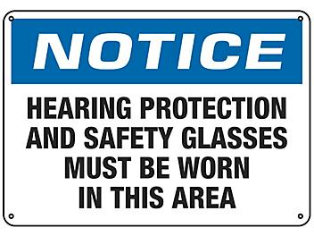 "Hearing Protection and Safety Glasses" Sign - Plastic S-20311P