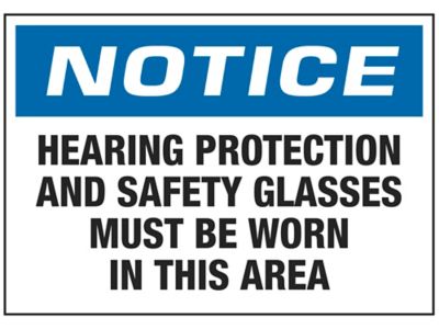 "Hearing Protection and Safety Glasses" Sign - Vinyl, Adhesive-Backed S-20311V