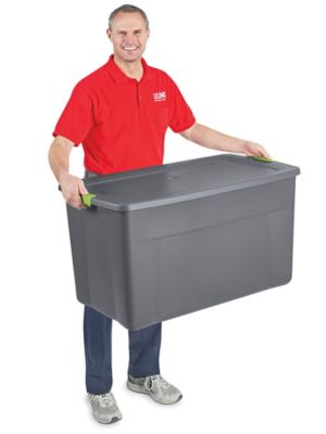 Red & Green Sterilite Storage Tote with 2 Wheels. 45 Gallon