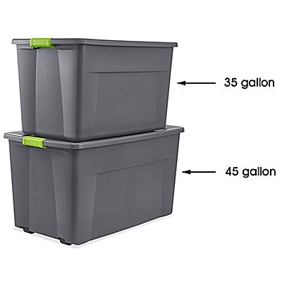 Sterilite 19483V04 45 Gallon/170 Liter Wheeled Latch Tote, Flat Gray with Soft Fern Latches and Black Wheels, 4-Pack