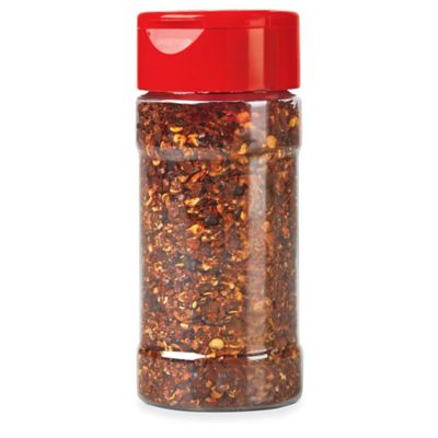 4 oz Clear PET Spice Bottles w/ Red Unlined Caps and Sifter Fitments