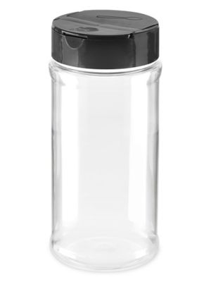 Plastic Spice Jars Bulk Pack - 16 oz, Unlined, Black Cap S-20598B-BL - Uline