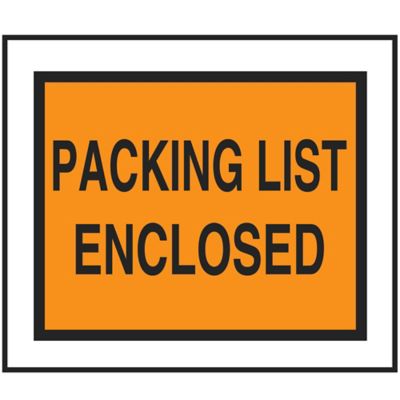 Enveloppes à fenêtre complète – « Packing List Enclosed », 10 x 12 po, orange