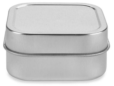 Deep Metal Tins - Square, 12 oz, Solid Lid, Silver S-23231 - Uline