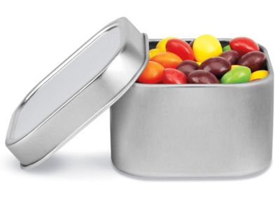 Deep Metal Tins - Square, 12 oz, Solid Lid, Silver S-23231 - Uline