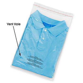 Resealable Suffocation Warning Bags with Vent Hole - 1.5 Mil, 10 x 15" S-20700