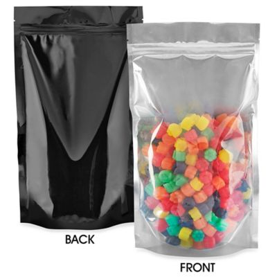 Glossy Stand-Up Barrier Pouches - 7 x 11 1/2 x 4", Black Back S-20713BLB