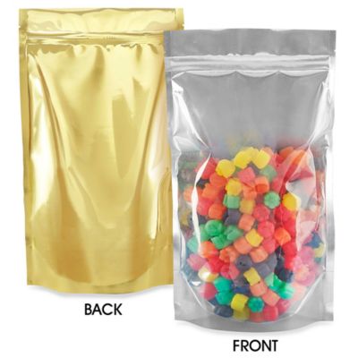 Glossy Stand-Up Barrier Pouches - 7 x 11 1/2 x 4", Gold Back S-20713GLDB