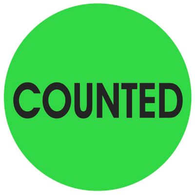 Étiquettes adhésives de gestion des stocks – « Counted », 2 po, circulaire