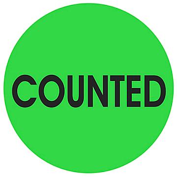 Etiquetas Adhesivas Circulares para Control de Inventario - "Counted", 2"