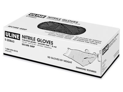 Uline Guantes de Látex Negros - Libres de Talco, Grandes S-19810L