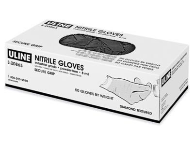 Uline Secure Grip™ Nitrile Gloves - Powder-Free, Black, XL S