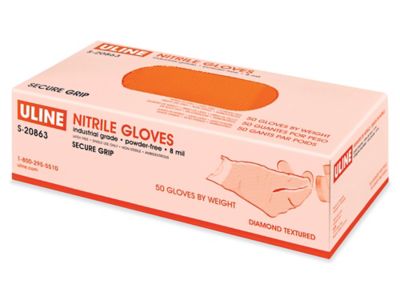 Uline Secure Grip™ Nitrile Gloves - Powder-Free, Orange, Medium S 