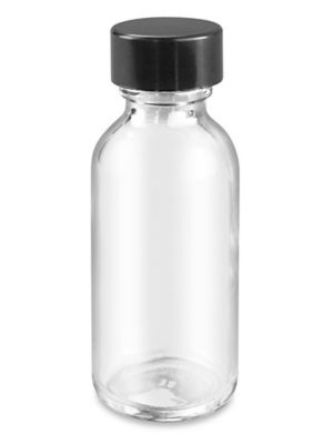 1oz Glass Boston Round Bottles, 20-400 Black Phenolic Pulp/Vinyl