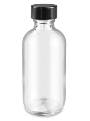 2 oz CLEAR Boston Round Glass Bottle - w/ Poly Seal Cone Cap