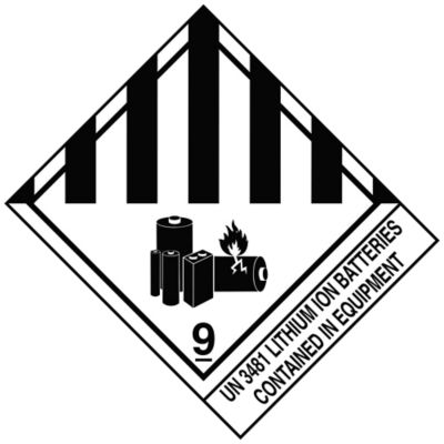 D.O.T. Labels - "Lithium Ion Batteries Contained in Equipment UN 3481", 4 x 4 3/4"