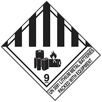 D.O.T. Labels - "Lithium Metal Batteries Packed With Equipment UN 3091", 4 x 4 3/4"