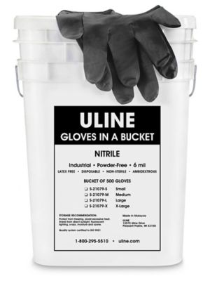  Uline Black Industrial Nitrile Gloves in a Bucket - 6 Mil