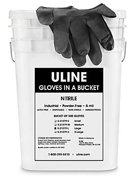 Uline Black Industrial Nitrile Gloves in a Bucket - Large S-21079-L
