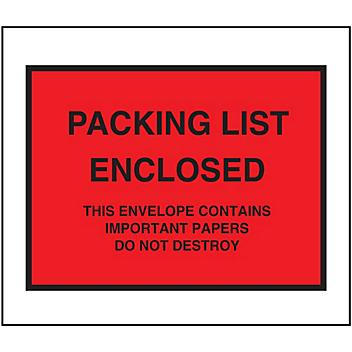 "Packing List Enclosed" Full-Face Envelopes - Red, 7 x 6" S-2109