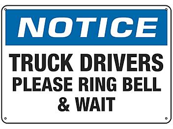 "Truck Drivers Please Ring Bell & Wait" Sign - Plastic S-21115P
