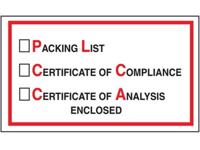 Transportation Envelopes - "Packing List/Cert of Compliance/Cert of Analysis", 5 1/2 x 10" S-2113