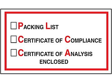 Sobres para Transporte - "Packing List/Cert of Compliance/Cert of Analysis", 5 1/2 x 10"