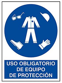 "Uso Obligatorio de Equipo de Protección" Sign - Vinyl, Adhesive-Backed S-21173V
