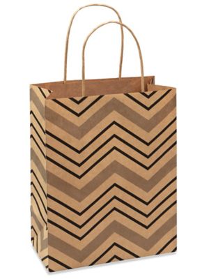  Printed Kraft Paper Shopping Bags - 8 x 4 1/2 x 10 1/4", Cub