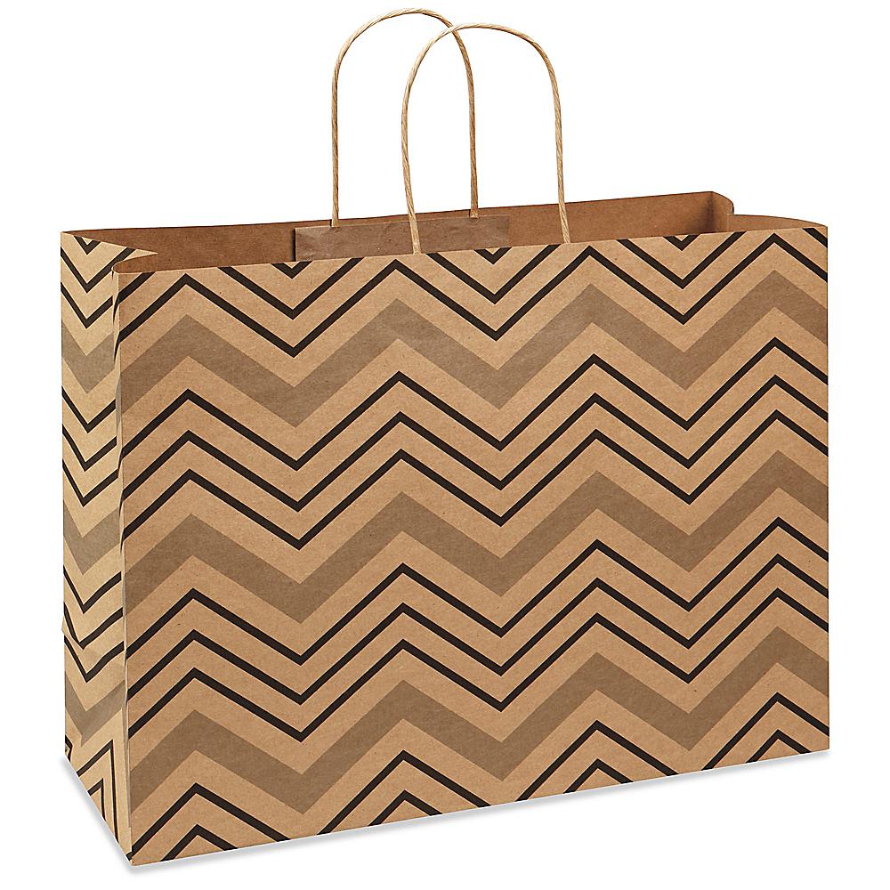 Chevron Print Uline 25 Bags Made in USA Vogue Size 16W x 12H x 6 Extra Large Kraft Paper Gift Wrap Shopping Bags, Paper Bags 