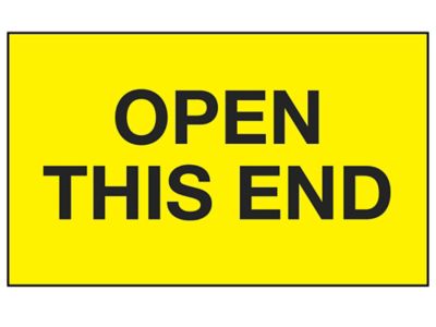 Étiquettes adhésives – « Open This End », 3 x 5 po