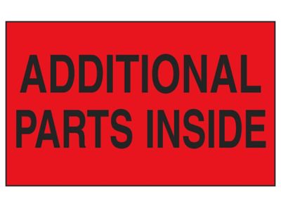 "Additional Parts Inside" Label - Fluorescent Red, 3 x 5" S-2162