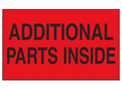 "Additional Parts Inside" Label - Fluorescent Red, 3 x 5"