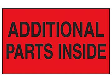 "Additional Parts Inside" Label - Fluorescent Red, 3 x 5"