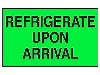 "Refrigerate Upon Arrival" Labels - 3 x 5", Green S-2165