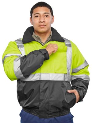 Class 3 Hi-Vis Bomber Jacket - Lime, Large S-21675-L - ULINE