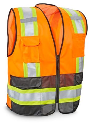 Class 2 Deluxe Hi-Vis Safety Vest with Pockets - Orange, L