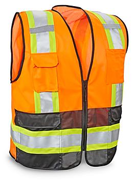 Class 2 Deluxe Hi-Vis Safety Vest with Pockets - Orange, L/XL S-21676O-L
