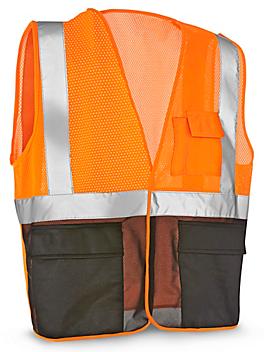 Class 2 Black Bottom Hi-Vis Safety Vest with Pockets - Orange, L/XL S-21681O-L