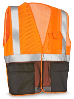 Class 2 Black Bottom Hi-Vis Safety Vest with Pockets - Orange, S/M S-21681O-S