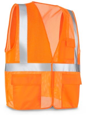 Class 2 Standard Hi-Vis Safety Vest with Pockets - Orange, L/XL S