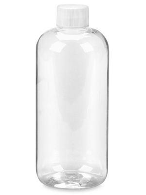 16 oz Clear Glass Boston Round Bottle with Black Cap