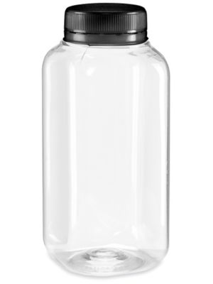 Clear Square Plastic Juice Bottles Bulk Pack - 8 oz, Black Cap S-21725B-BL
