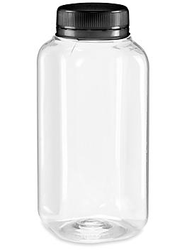 Clear Plastic Juice Bottles Bulk Pack - 8 oz, Black Cap S-21725B-BL