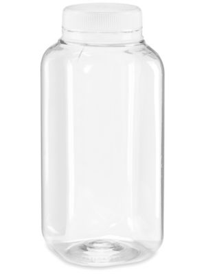 Clear Square Plastic Juice Bottles - 8 oz, White Cap